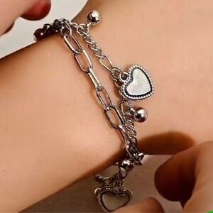 925 Silver Plated Double Heart Charm Bracelet NWT